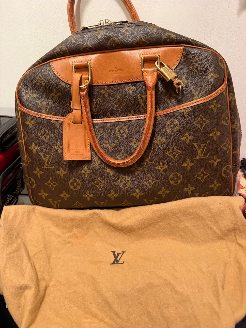 Louis Vuitton Brown Monogram Satchel Deauville 
with Lock & Key/Dustbag-COA